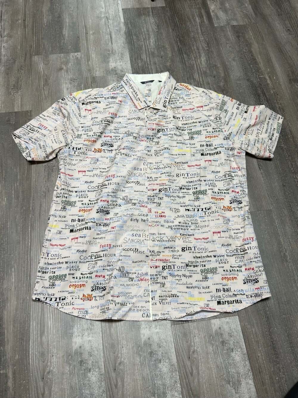 Bohio Cocktail Print Short Sleeve Button Down Shirt XXL